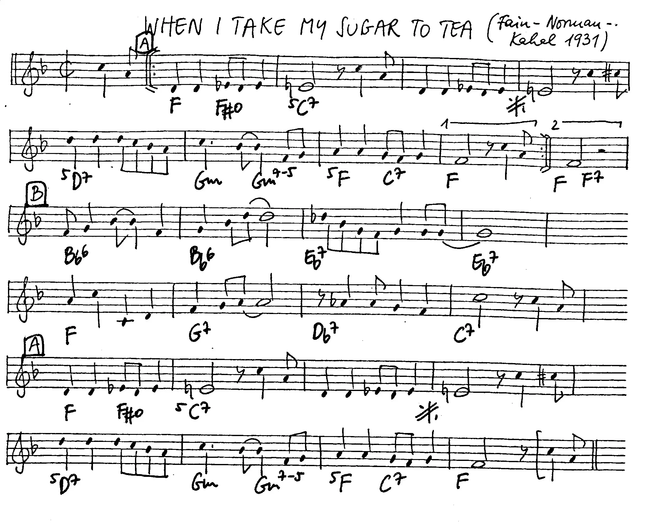 when i take my sugar to tea free jazz leadsheet - Courtesy of the Jungle Jazz Band
